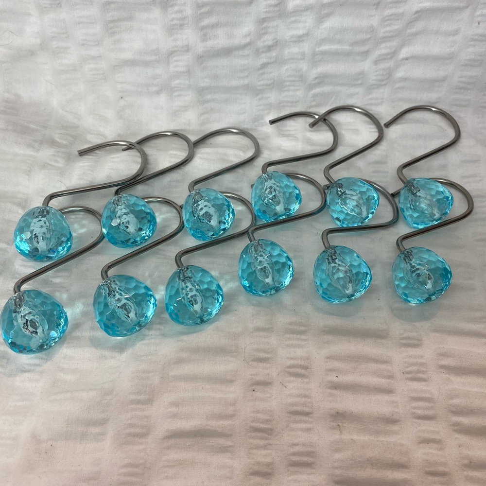 💥3/$25💥 12 Blue Jewel Shower Curtain Hangers EUC
